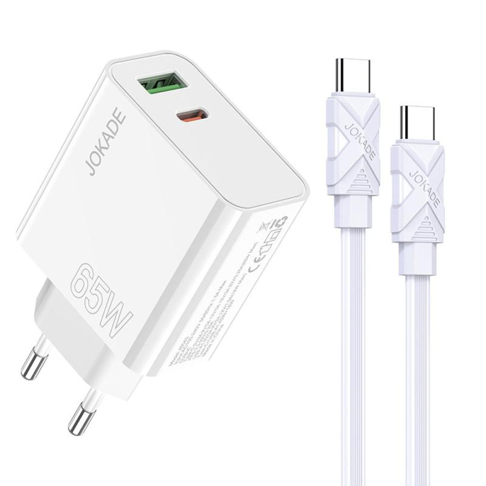 Мережевий зарядний пристрій Jokade JB046 (USB/USB-C/65W) + кабель Type-C - Type-C- білий