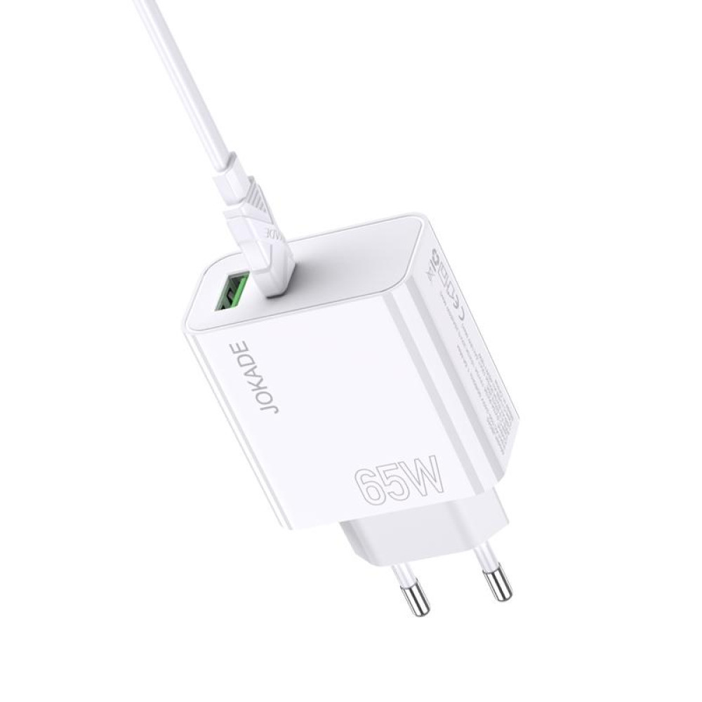 Мережевий зарядний пристрій Jokade JB046 (USB/USB-C/65W) + кабель Type-C - Type-C- білий