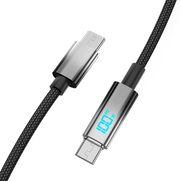 Кабель Aspor A089 Nylon Cable Wattage Display Type-C - Type-C 100W/1м- чорний Кабель Aspor A089 Nylon Cable Wattage Display Type-C - Type-C 100W/1м- чорний