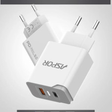 Мережевий зарядний пристрій Aspor A826 PD (20W/USB/Type-C) + кабель USB – Micro- білий