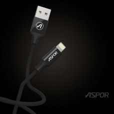Кабель Aspor AC-12 USB – Lightning 2.4A/1.2м- сірий