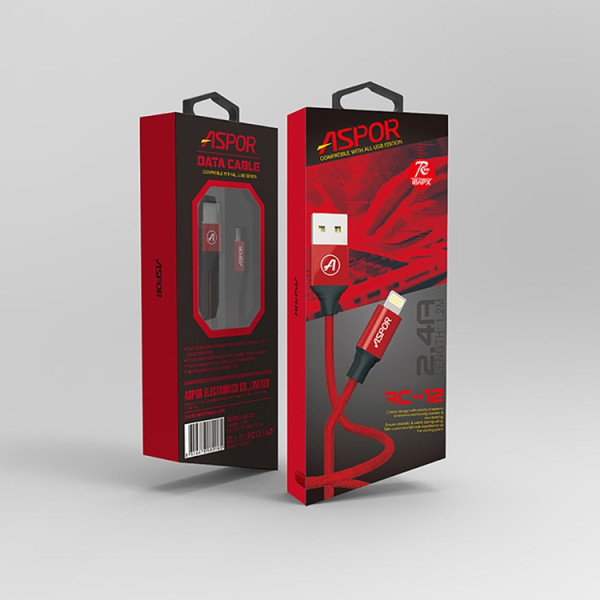 Кабель Aspor AC-12 USB – Lightning 2.4A/1.2м- чорний Кабель Aspor AC-12 USB – Lightning 2.4A/1.2м- чорний