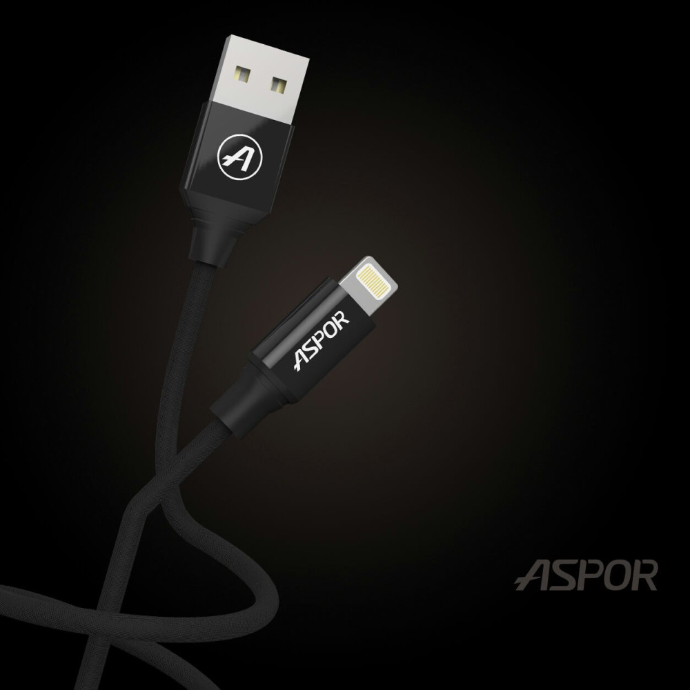 Кабель Aspor AC-12 USB – Lightning 2.4A/1.2м- чорний