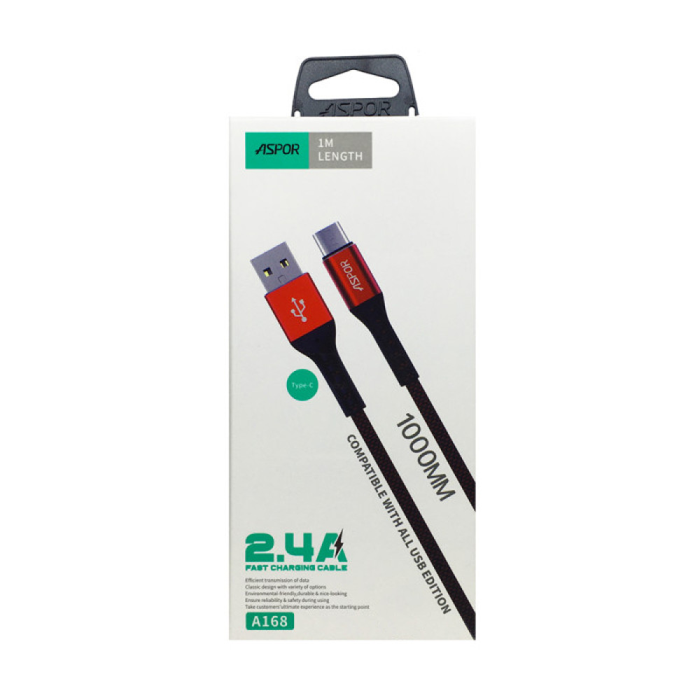 Кабель Aspor A168 USB – Type-C 2.4A/1м- червоний