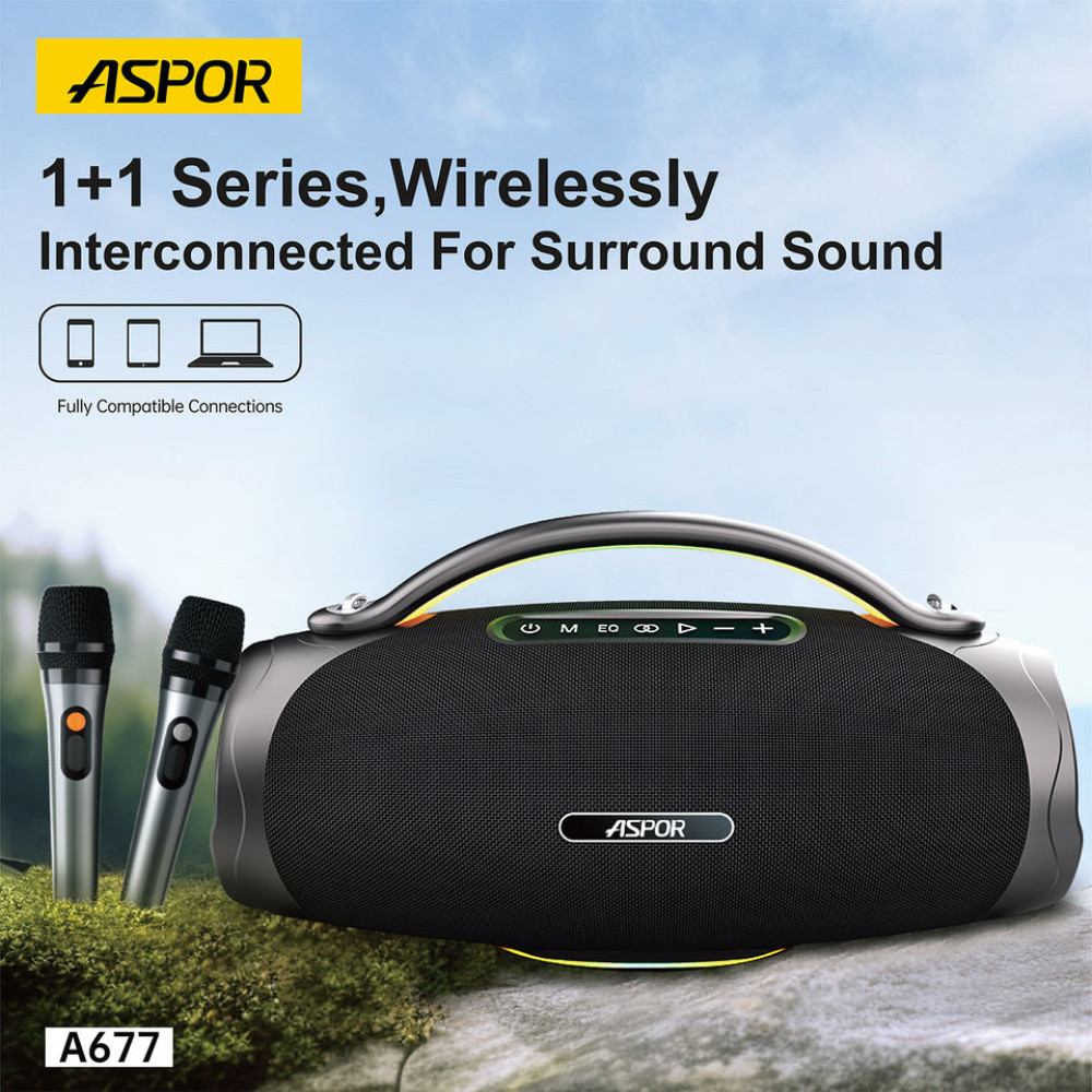 Bluetooth колонка Aspor A677 (300W)- чорний