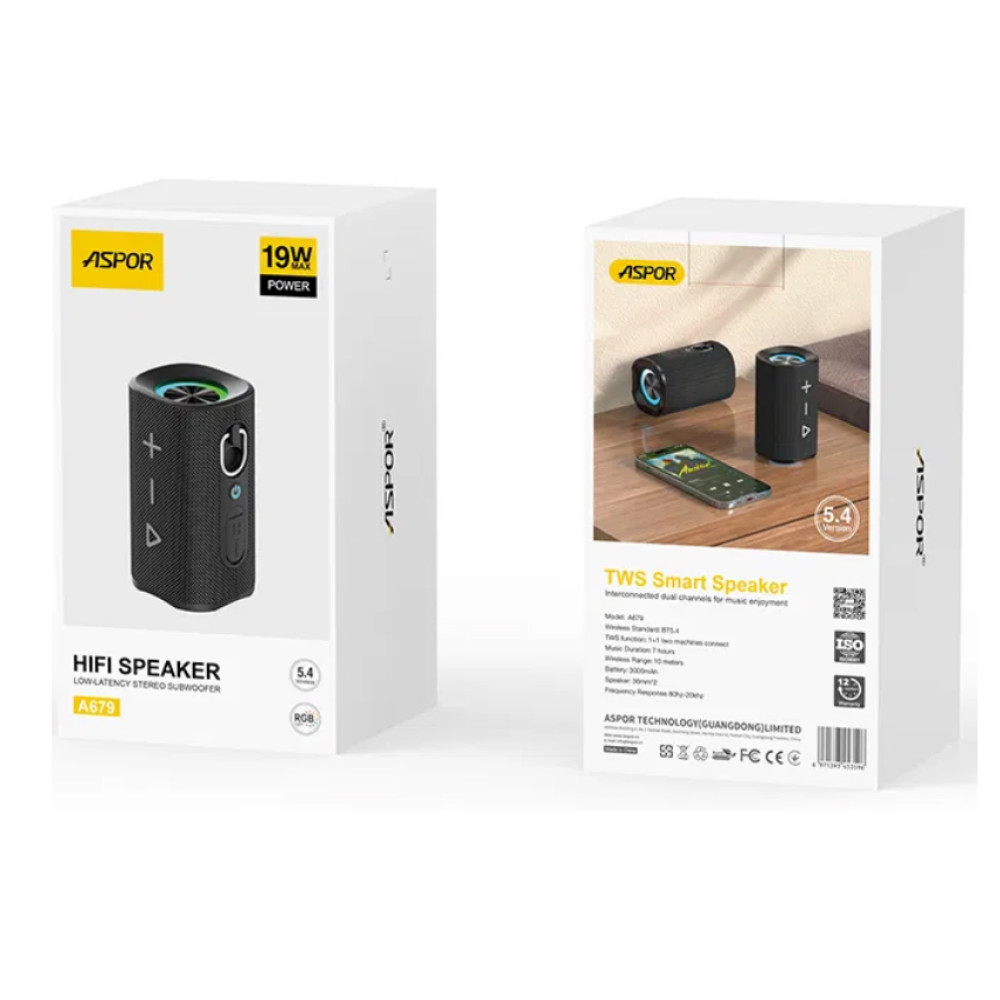 Bluetooth колонка Aspor A679 (15W)- чорний