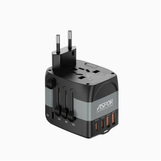 Мережевий зарядний пристрій Aspor A892 Multifunction Travel Adapter EU/UK/US/AU (2USB-C/2USB-A/20W)- чорний