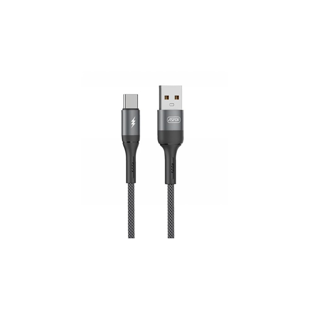 USB кабель Aspor AC-53 Type-C Nylon Braided Fast Charge 5A/1м- темно-сірий