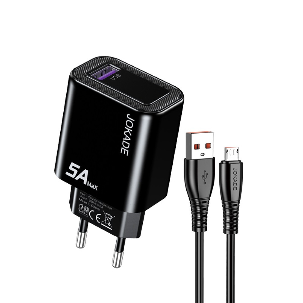 Мережевий зарядний пристрій Jokade JB141 (1USB/5A) + кабель Micro- чорний