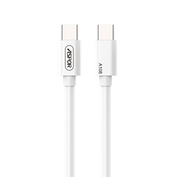 Кабель Aspor A108 PD Fast Charge Type-C - Type-C 100W/1м- білий Кабель Aspor A108 PD Fast Charge Type-C - Type-C 100W/1м- білий