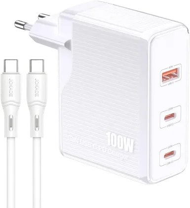 Мережевий зарядний пристрій Jokade JB060 (1USB/2USB-C/PD100W) + кабельType-C - Type-C -білий Мережевий зарядний пристрій Jokade JB060 (1USB/2USB-C/PD100W) + кабельType-C - Type-C -білий